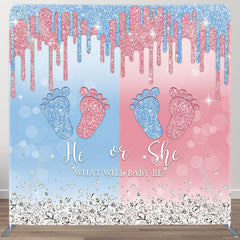 Aperturee - Aperturee Blue Pink Foot Fabric Backdrop Cover for Baby Shower