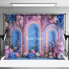 Aperturee - Aperturee Blue Pink Light Arch Romantic Floral Wedding Backdrop