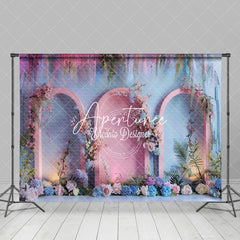 Aperturee - Aperturee Blue Pink Mixed Wall Arch Floral Wedding Backdrop