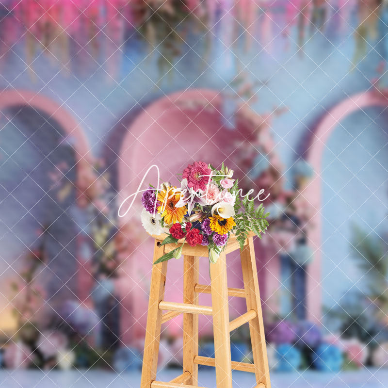 Aperturee - Aperturee Blue Pink Mixed Wall Arch Floral Wedding Backdrop