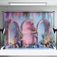 Aperturee - Aperturee Blue Pink Mixed Wall Arch Floral Wedding Backdrop