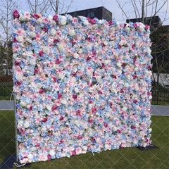 Aperturee - Aperturee Blue Pink White Luxury Artificial Flower Wall Backdrop