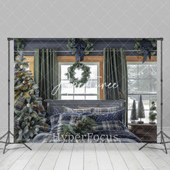 Aperturee - Aperturee Blue Plaid Bed Curtain Window Christmas Backdrop