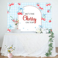 Aperturee - Aperturee Blue Plaid Red Cherry On Top Baby Shower Backdrop