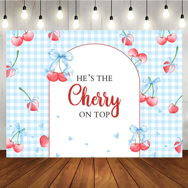 Aperturee - Aperturee Blue Plaid Red Cherry On Top Baby Shower Backdrop