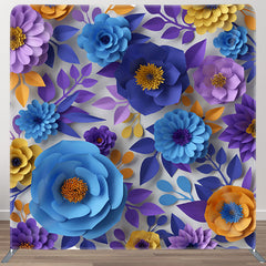 Aperturee - Aperturee Blue Purple Paper Flower Fabric Party Backdrop Cover