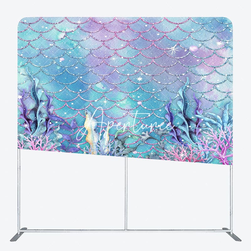 Aperturee - Aperturee Blue Purple Scales Mermaid Square Tension Backdrop