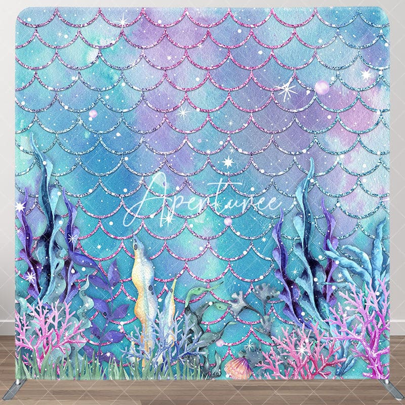 Aperturee - Aperturee Blue Purple Scales Mermaid Square Tension Backdrop