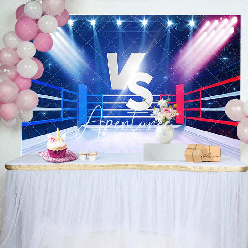 Aperturee - Aperturee Blue Red Boxing Ring Sport Baby Shower Backdrop