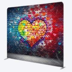 Aperturee - Aperturee Blue Red Bricks Wall Heart Pillow Cover Backdrop