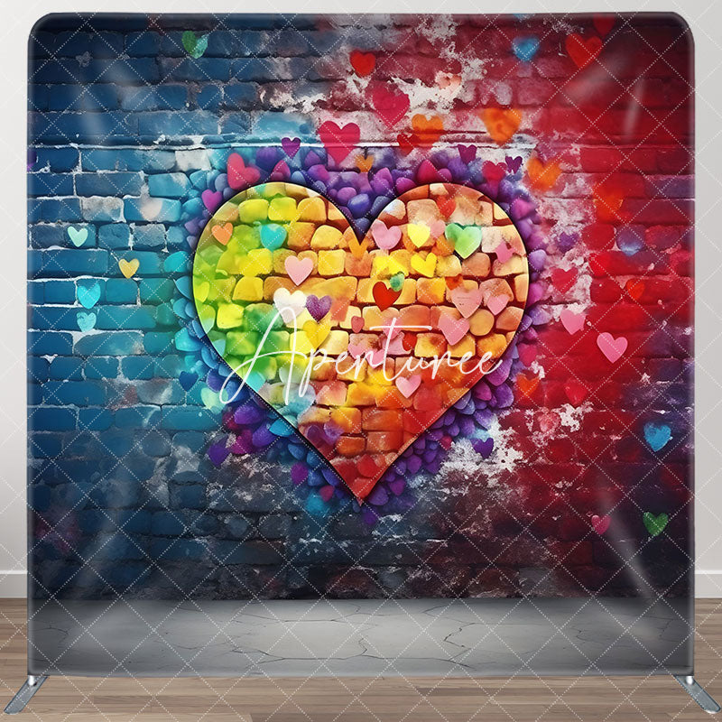 Aperturee - Aperturee Blue Red Bricks Wall Heart Pillow Cover Backdrop