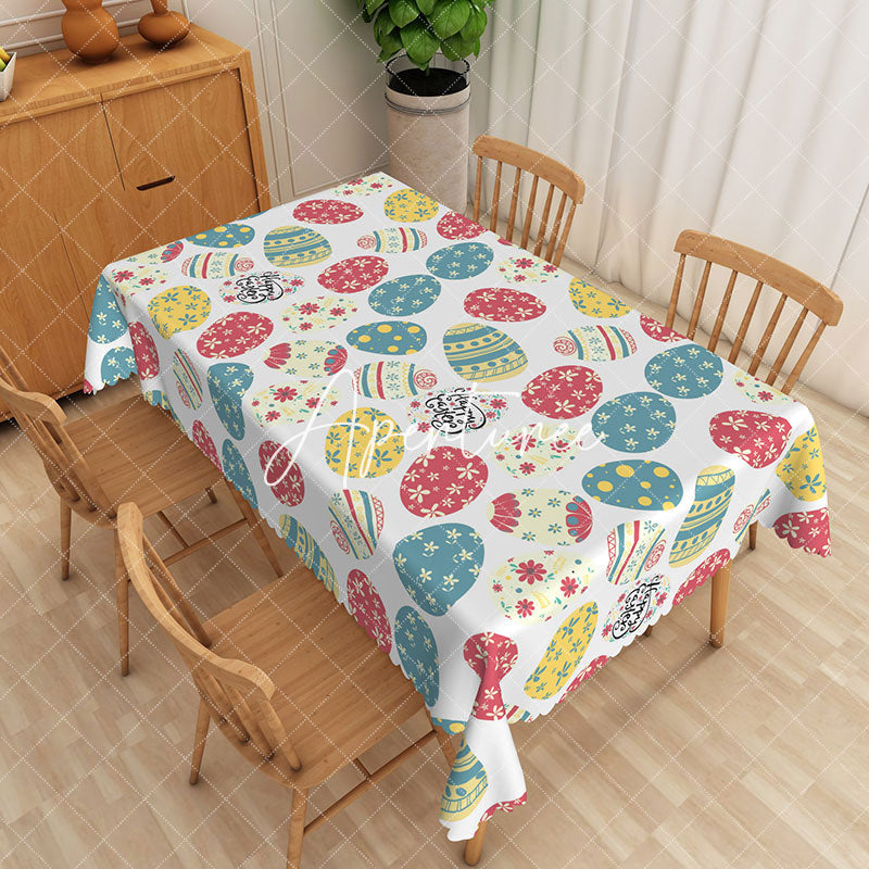 Aperturee - Aperturee Blue Red Egg Easter Party Decor Rectangle Tablecloth