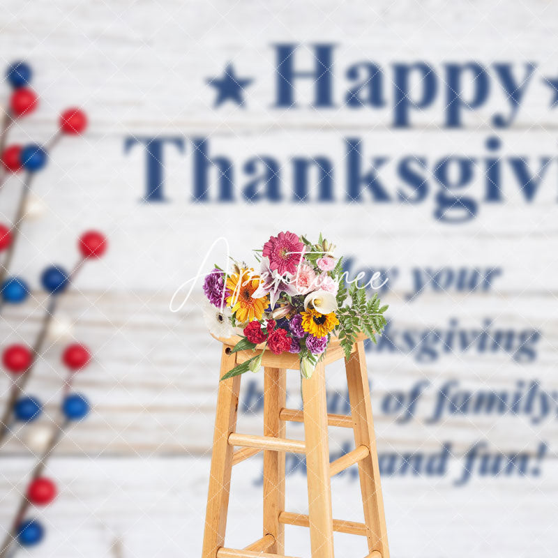 Aperturee - Aperturee Blue Red Fruit Branch Wood Thanksgiving Day Backdrop