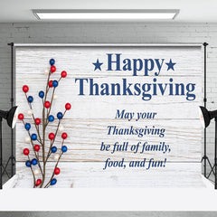 Aperturee - Aperturee Blue Red Fruit Branch Wood Thanksgiving Day Backdrop