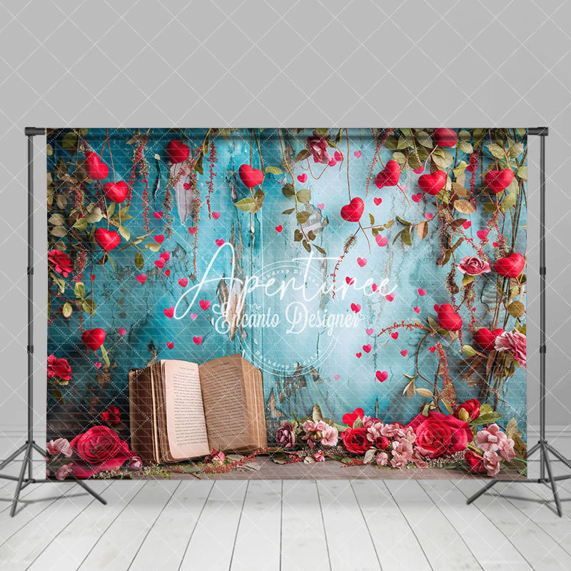 Aperturee - Aperturee Blue Reteo Wall Rose Vine Valentines Day Backdrop