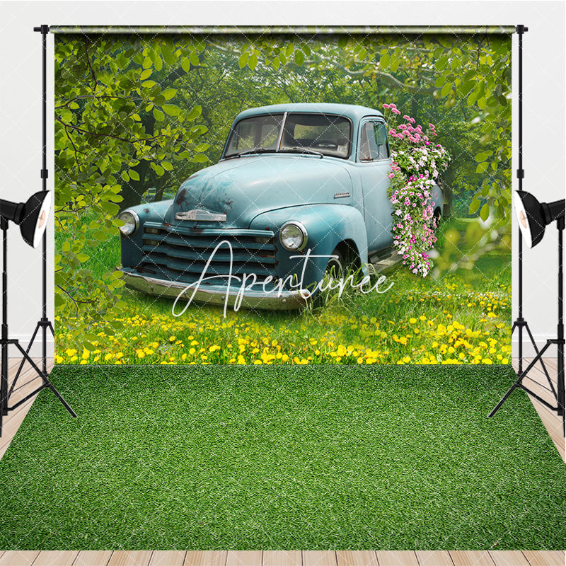 Aperturee - Aperturee Blue Retro Truck Forest Spring Combo Set Backdrop