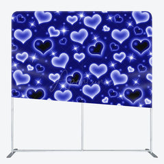 Aperturee - Aperturee Blue Romantic Hearts Sparkle Square Tension Backdrop