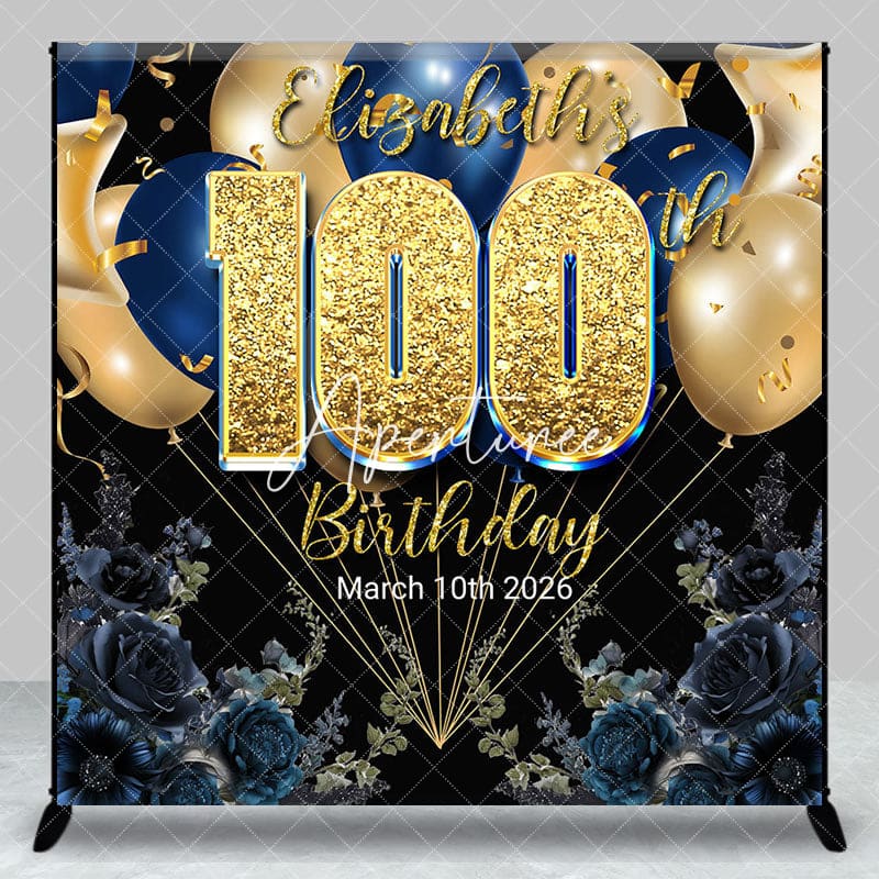 Aperturee - Aperturee Blue Rose Balloon Custom Name 100th Birthday Backdrop