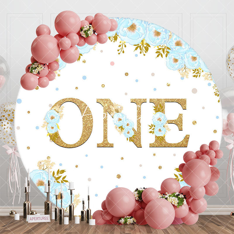 Aperturee - Aperturee Blue Rose Gold Glitter Round One Birthday Backdrop