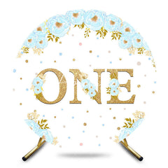 Aperturee - Aperturee Blue Rose Gold Glitter Round One Birthday Backdrop