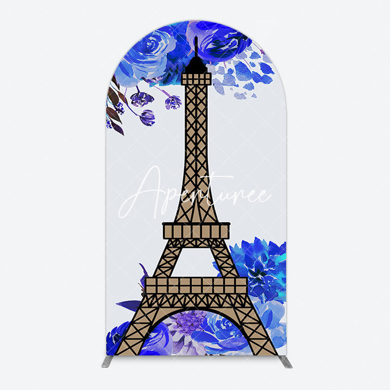 Aperturee - Aperturee Blue Rose Simple Eiffel Tower Birthday Arch Backdrop