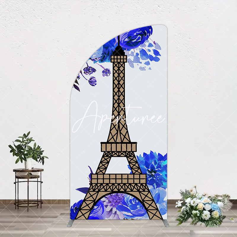 Aperturee - Aperturee Blue Rose Simple Eiffel Tower Birthday Arch Backdrop