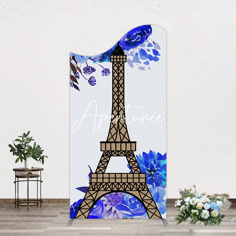 Aperturee - Aperturee Blue Rose Simple Eiffel Tower Birthday Arch Backdrop