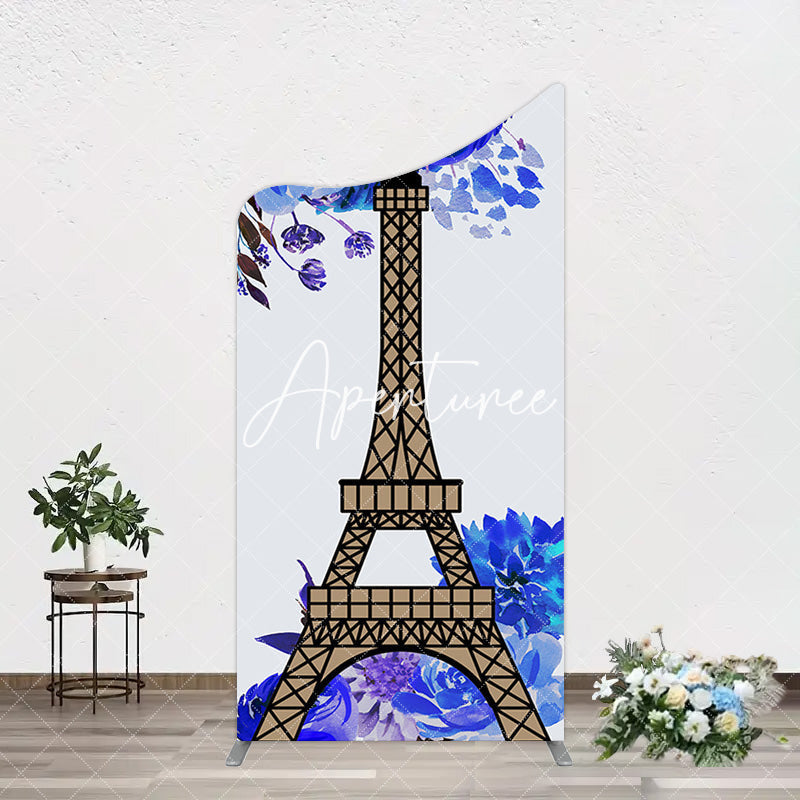 Aperturee - Aperturee Blue Rose Simple Eiffel Tower Birthday Arch Backdrop