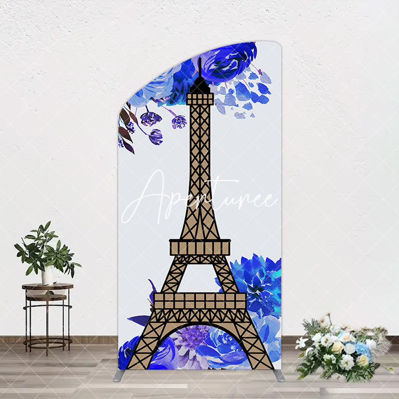 Aperturee - Aperturee Blue Rose Simple Eiffel Tower Birthday Arch Backdrop