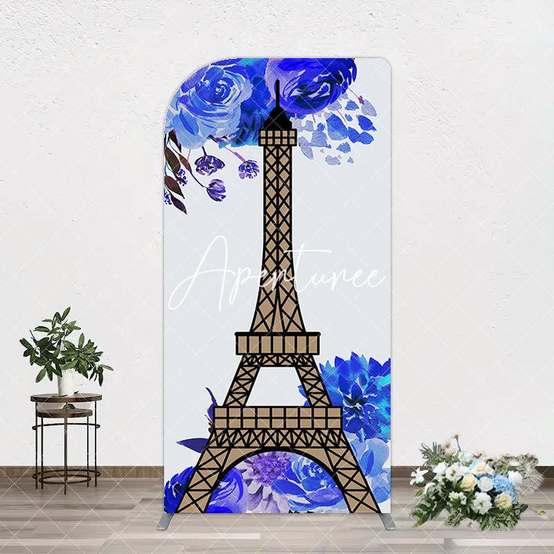 Aperturee - Aperturee Blue Rose Simple Eiffel Tower Birthday Arch Backdrop