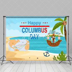 Aperturee - Aperturee Blue Sea Navigation Happy Columbus Day Backdrop