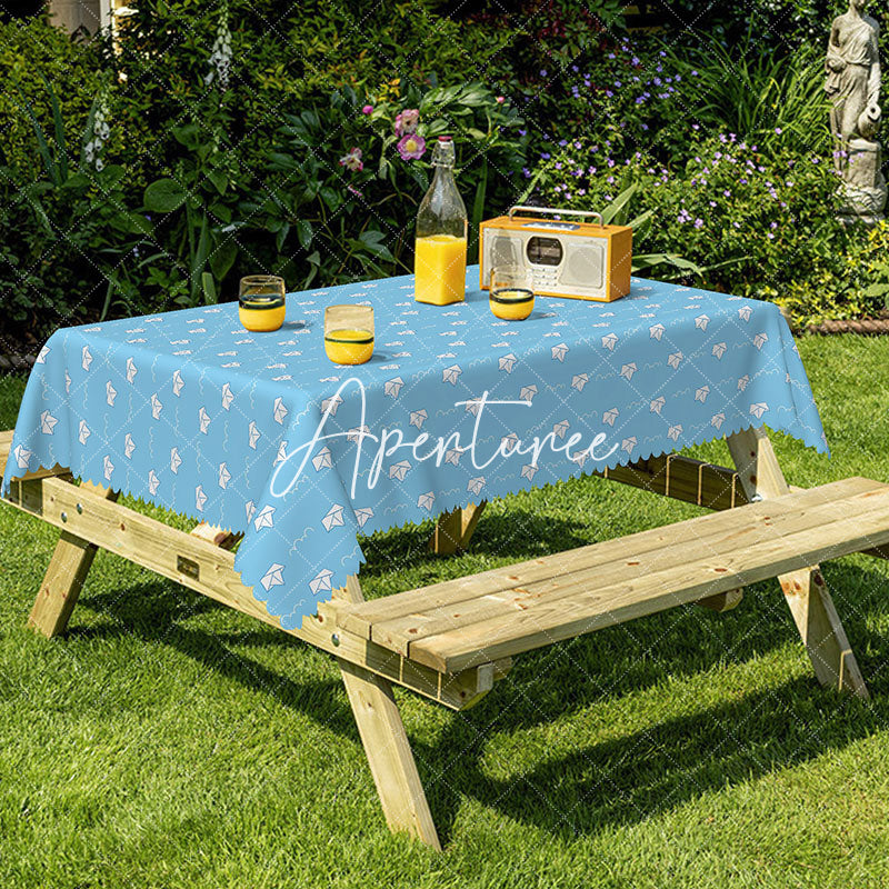 Aperturee - Aperturee Blue Sea Paper Boat Print Rectangular Tablecloth