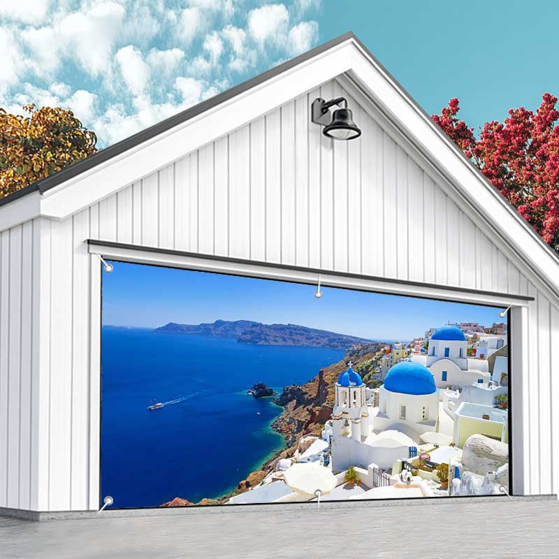 Aperturee - Aperturee Blue Sea Sky Romantic Island City Garage Door Banner