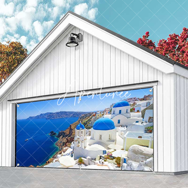 Aperturee - Aperturee Blue Sea Sky Romantic Island City Garage Door Banner