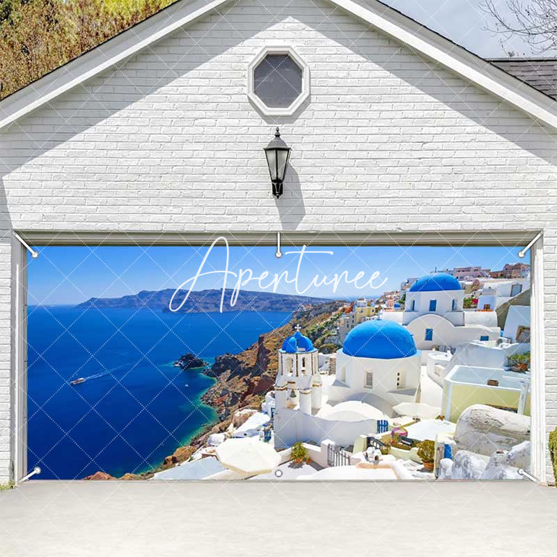 Aperturee - Aperturee Blue Sea Sky Romantic Island City Garage Door Banner