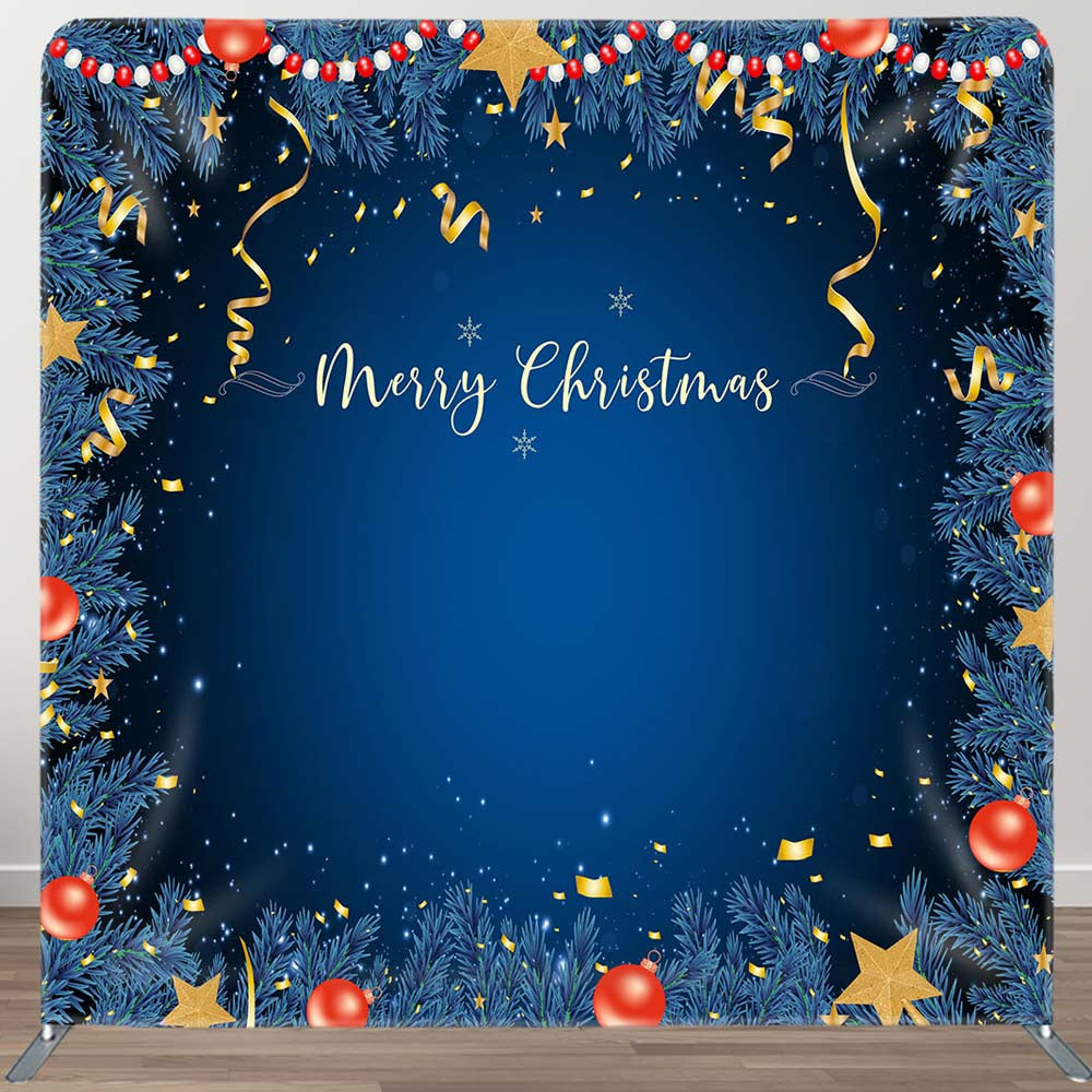 Aperturee - Aperturee Blue Sequin Ball Pine Merry Xmas Pillow Cover Backdrop