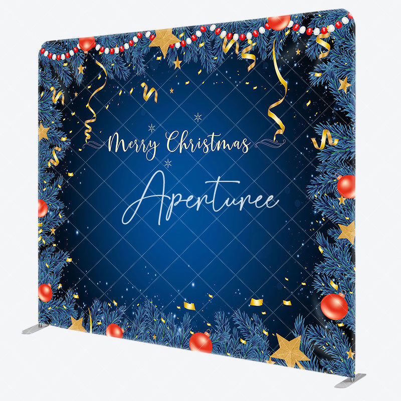 Aperturee - Aperturee Blue Sequin Ball Pine Merry Xmas Pillow Cover Backdrop