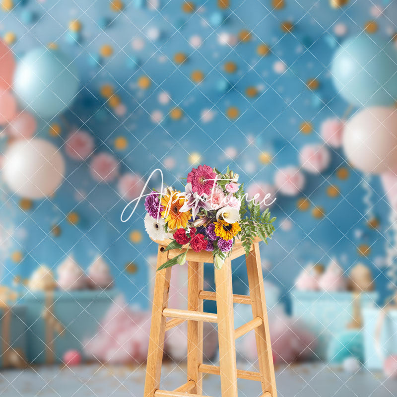 Aperturee - Aperturee Blue Sequins Wall Balloons Gifts Cake Smash Backdrop