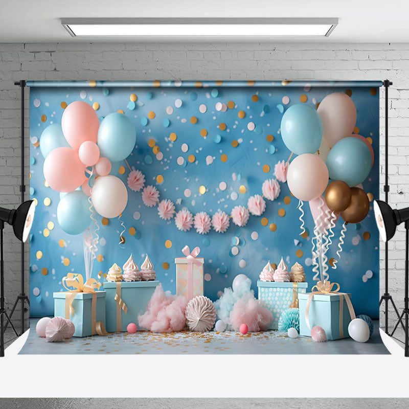 Aperturee - Aperturee Blue Sequins Wall Balloons Gifts Cake Smash Backdrop