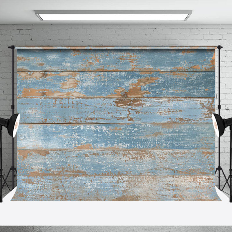 Aperturee - Aperturee Blue Shabby Wood Grain Studio Photography Backdrop