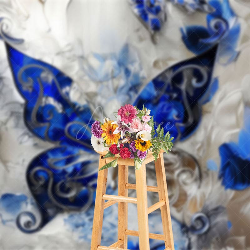 Aperturee - Aperturee Blue Silver Artistic Abstract Butterfly Photo Backdrop