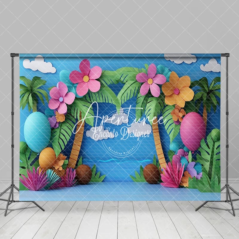 Aperturee - Aperturee Blue Sky Beach Hawaii Tropical Summer Photo Backdrop