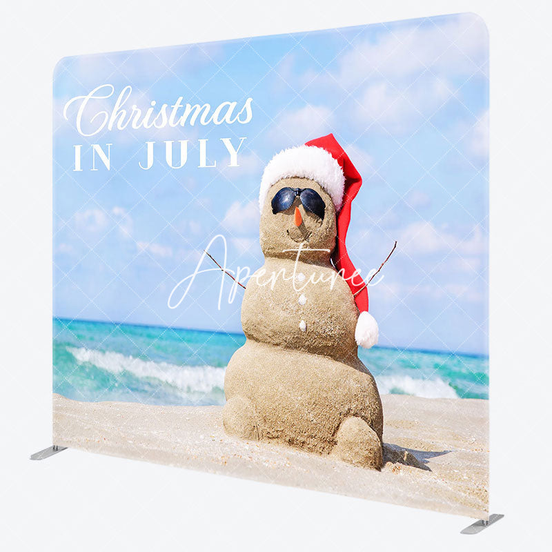 Aperturee - Aperturee Blue Sky Beach Xmas In July Tension Fabric Backdrop