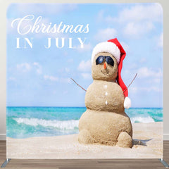 Aperturee - Aperturee Blue Sky Beach Xmas In July Tension Fabric Backdrop