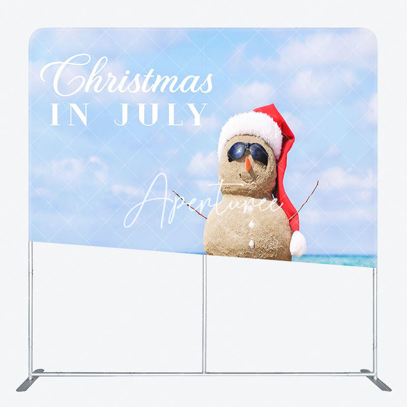 Aperturee - Aperturee Blue Sky Beach Xmas In July Tension Fabric Backdrop