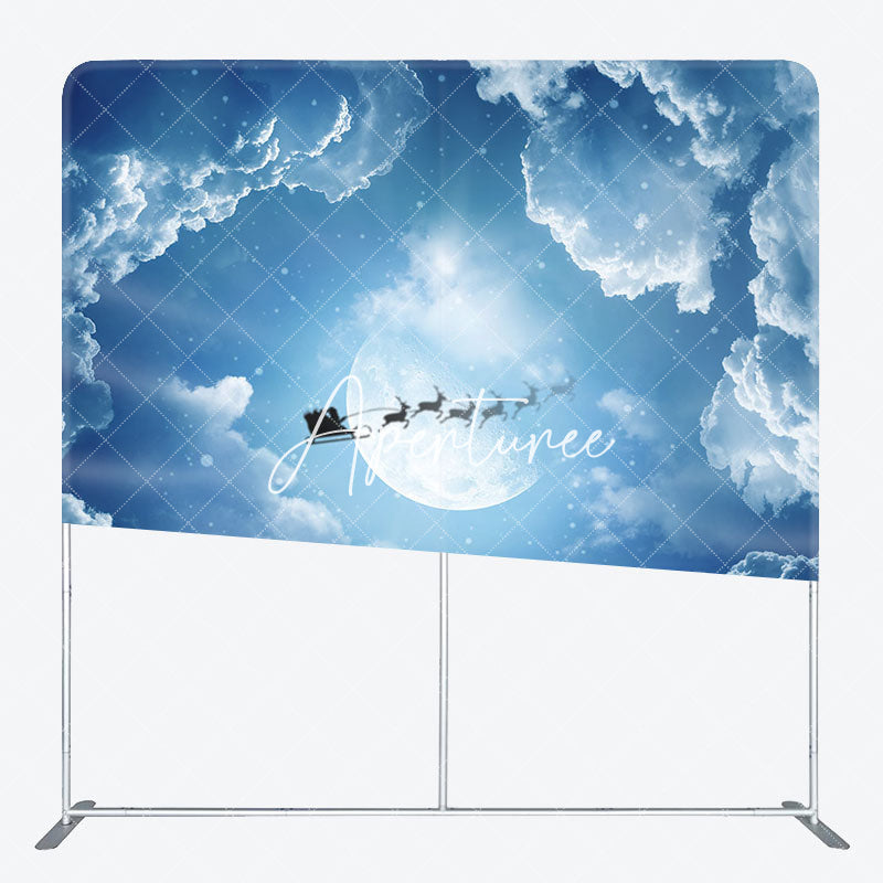 Aperturee - Aperturee Blue Sky Cloud Elk Sleigh Xmas Pillow Case Backdrop