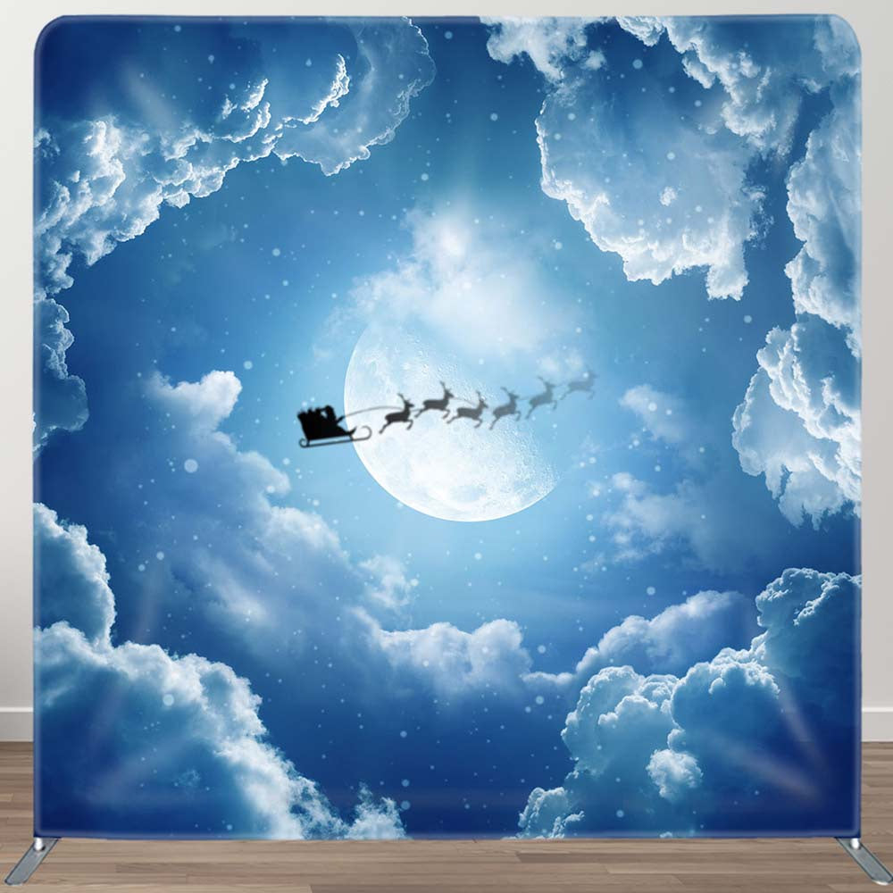 Aperturee - Aperturee Blue Sky Cloud Elk Sleigh Xmas Pillow Case Backdrop