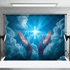 Aperturee - Aperturee Blue Sky Cloud Lighted Cross Hand Easter Backdrop