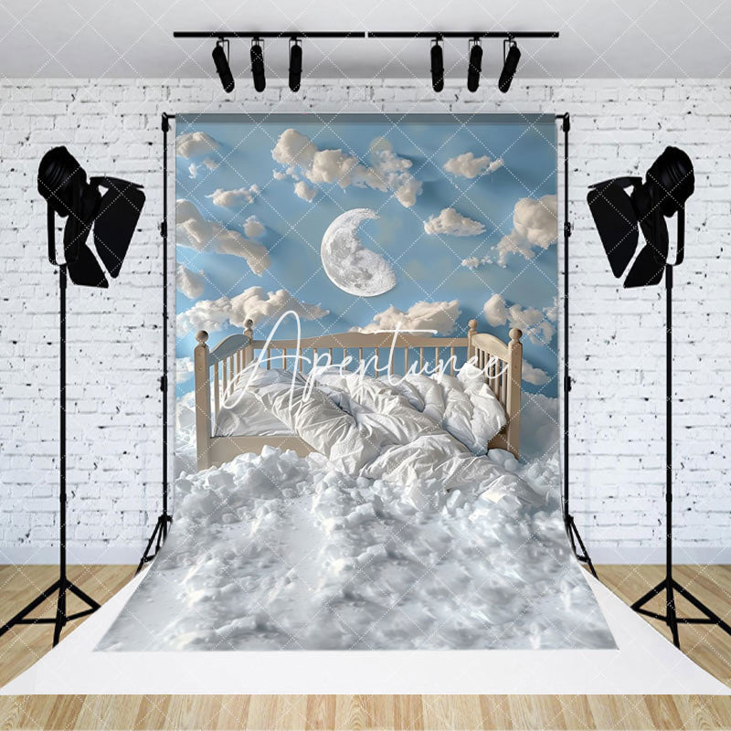 Aperturee - Aperturee Blue Sky Cloud Moon Soft Crib Cake Smash Backdrop