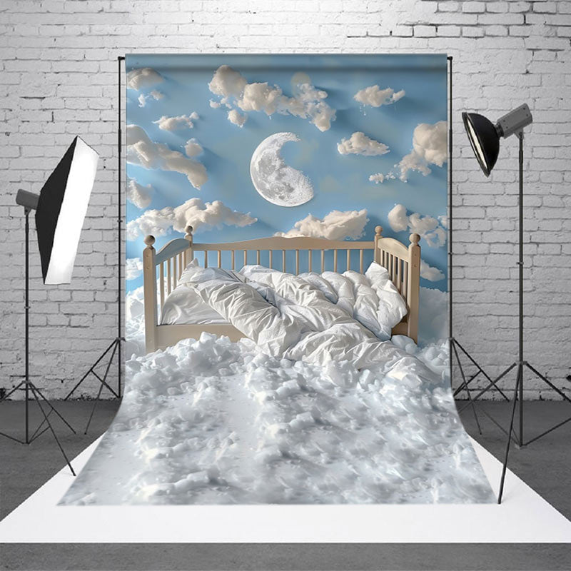 Aperturee - Aperturee Blue Sky Cloud Moon Soft Crib Cake Smash Backdrop